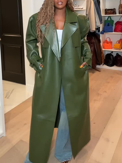 Lapel Long Leather