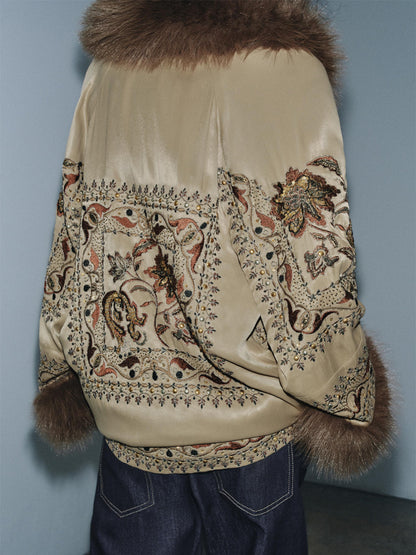 Faux Fur Beaded Embroidery Cardigan