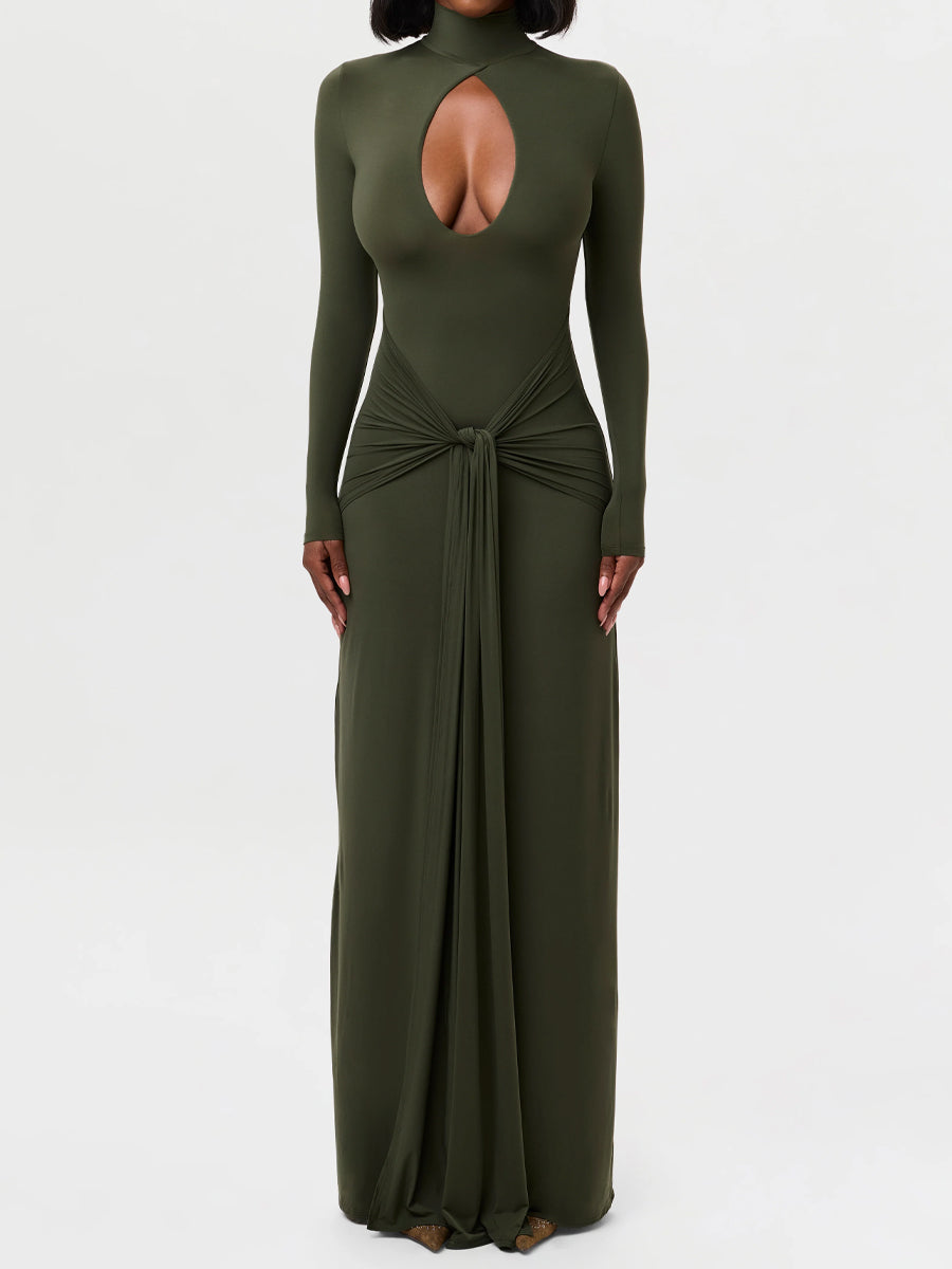 Self-tie Detail Cutout Draped Maxi Dress