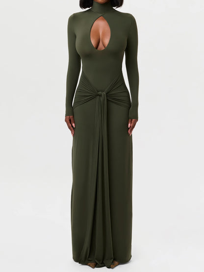 Self-tie Detail Cutout Draped Maxi Dress