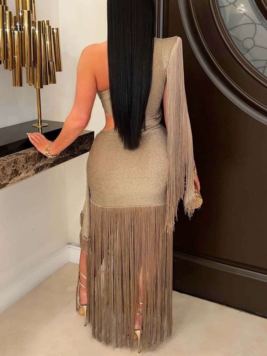 Asymmetrical One-Shoulder Fringed Dress