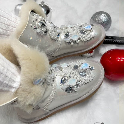Rhinestone Sparkle Pearl Fur Snow Boots