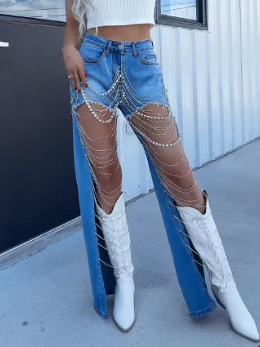 Beaded Denim Pants
