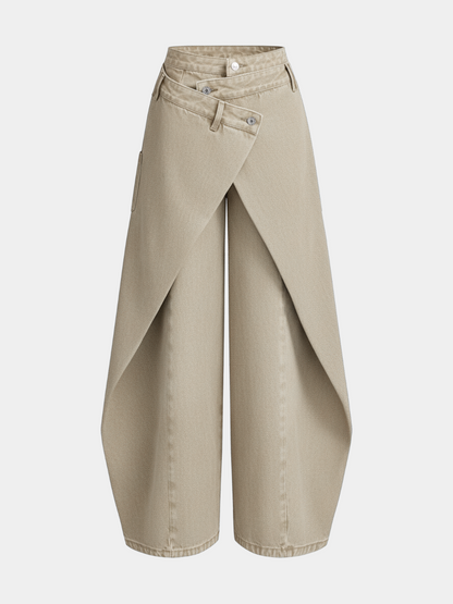 Cross-Slit Wide-Leg Jeans