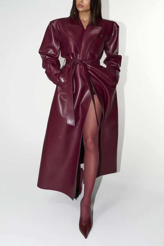Lapel Long Leather