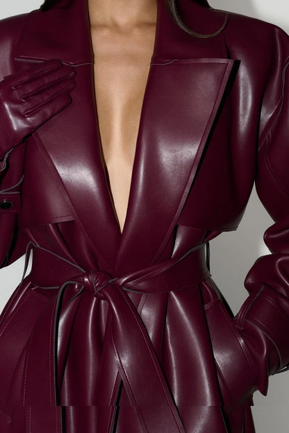 Lapel Long Leather