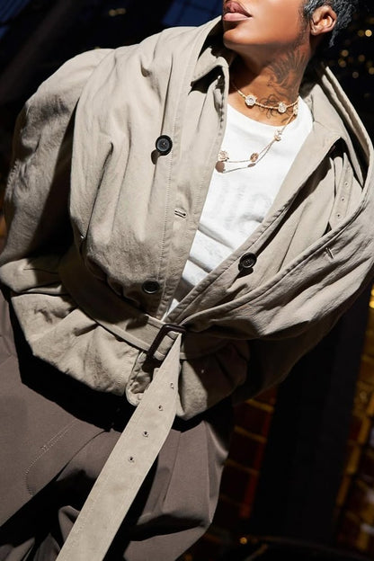 Oversized cropped cotton-gabardine trench coat