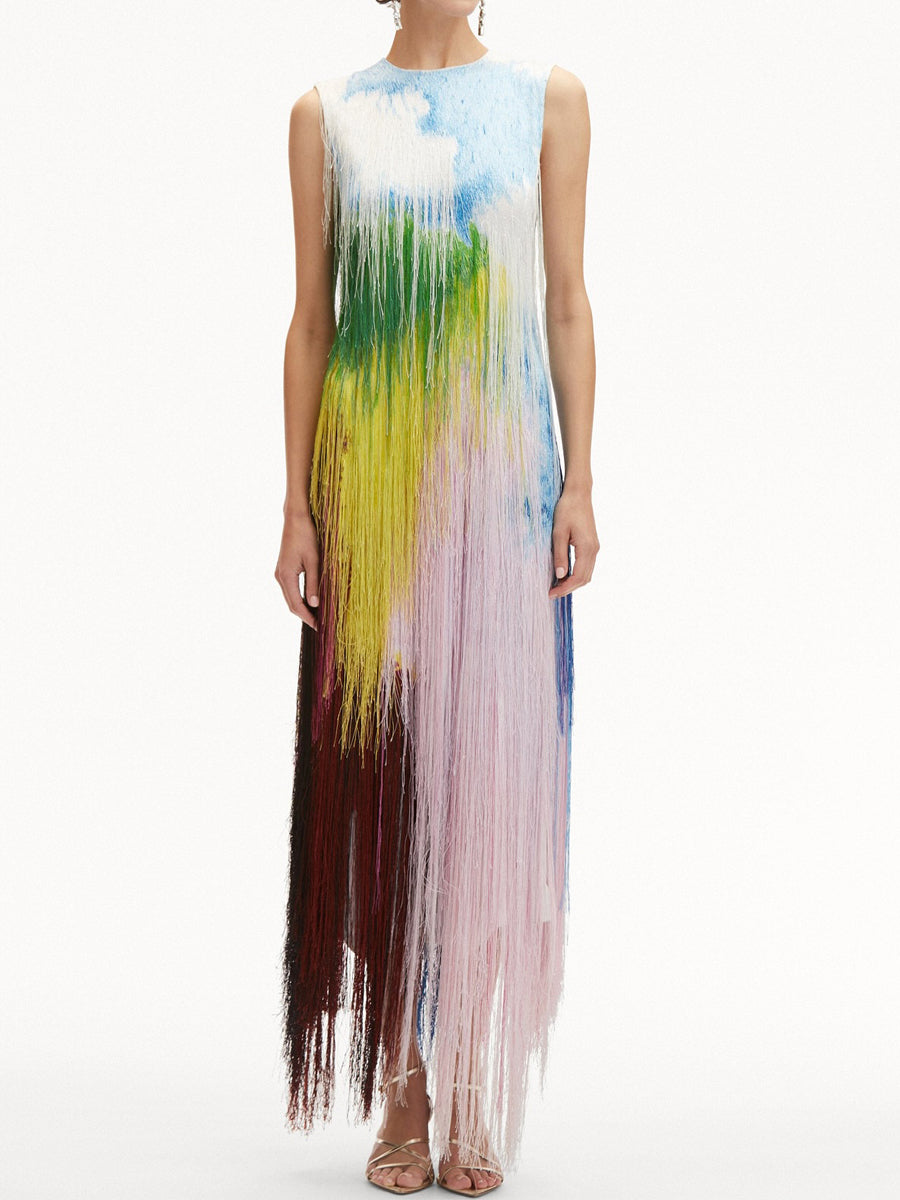 Tassel Multicolor Elegant Sleeveless Maxi Dress
