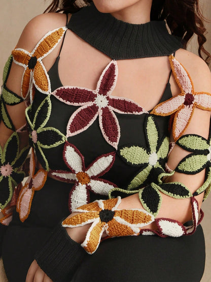 Crochet Knit Cut-Out Floral Patchwork Top