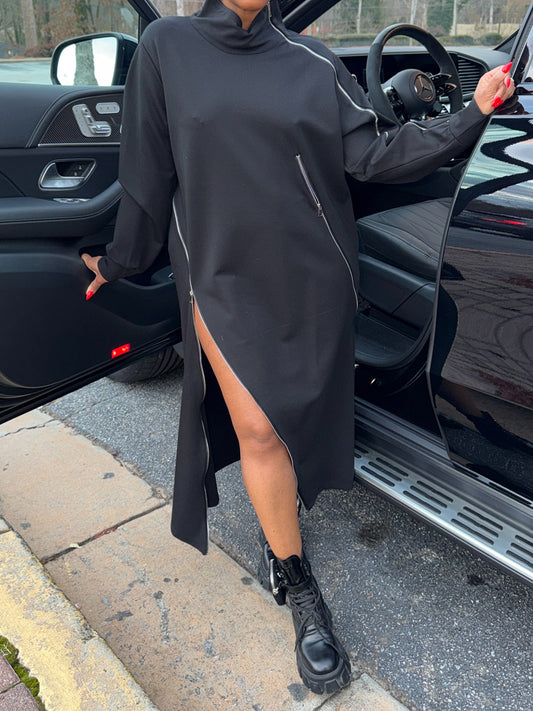 High Neck Zipper Pullover Dress