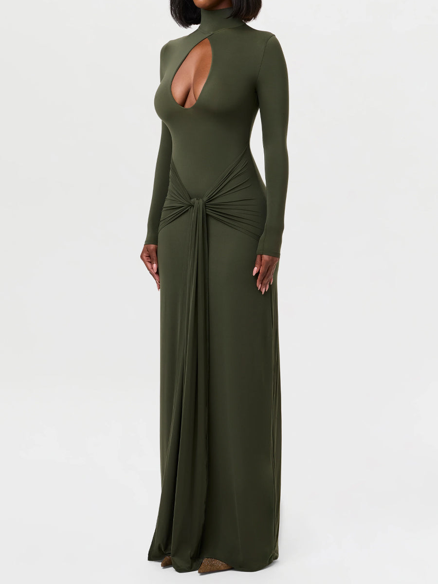 Self-tie Detail Cutout Draped Maxi Dress