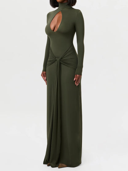 Self-tie Detail Cutout Draped Maxi Dress