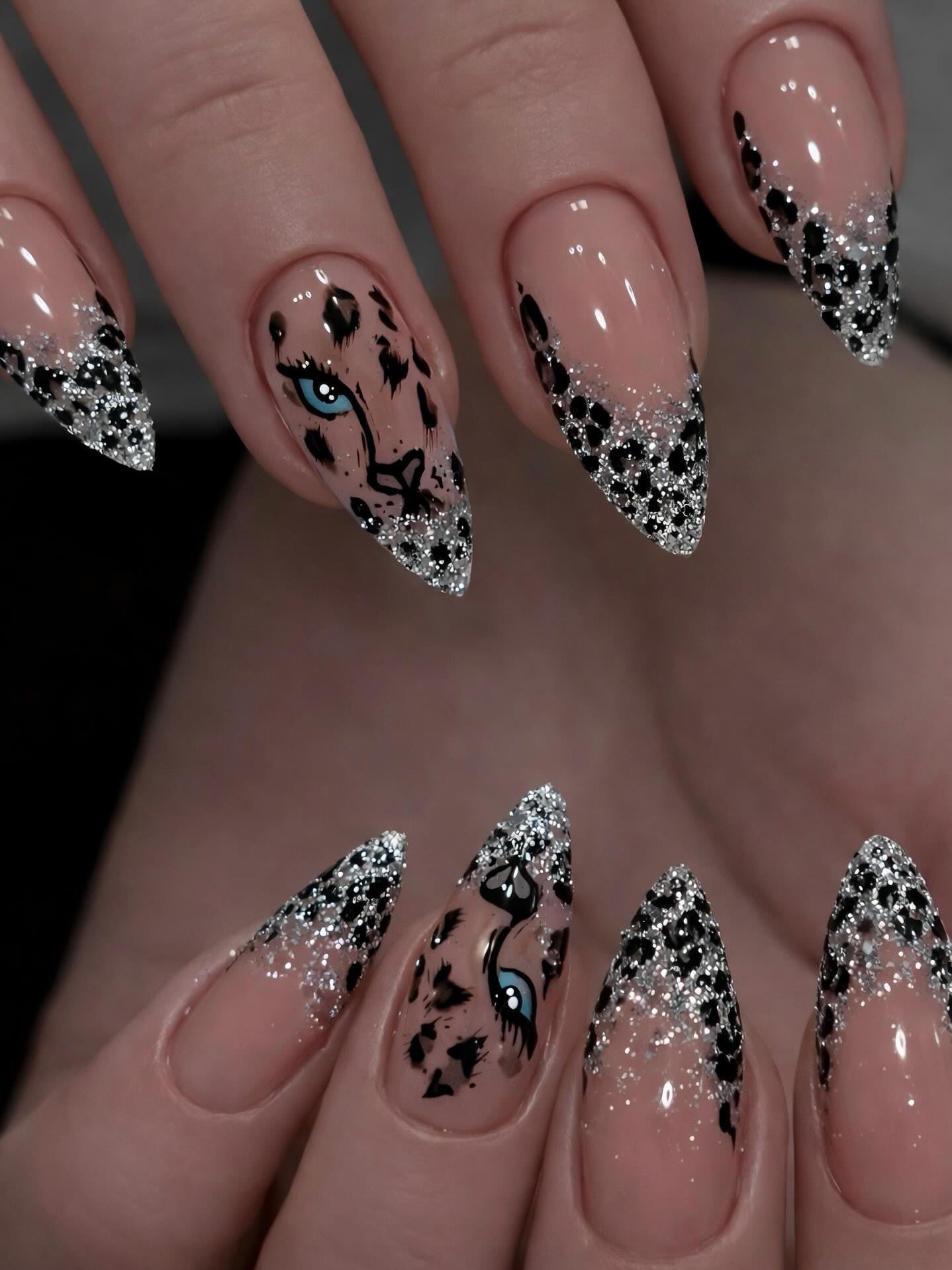 Leopard Hand-Painted Almond Armor Shinny Press-on Nail