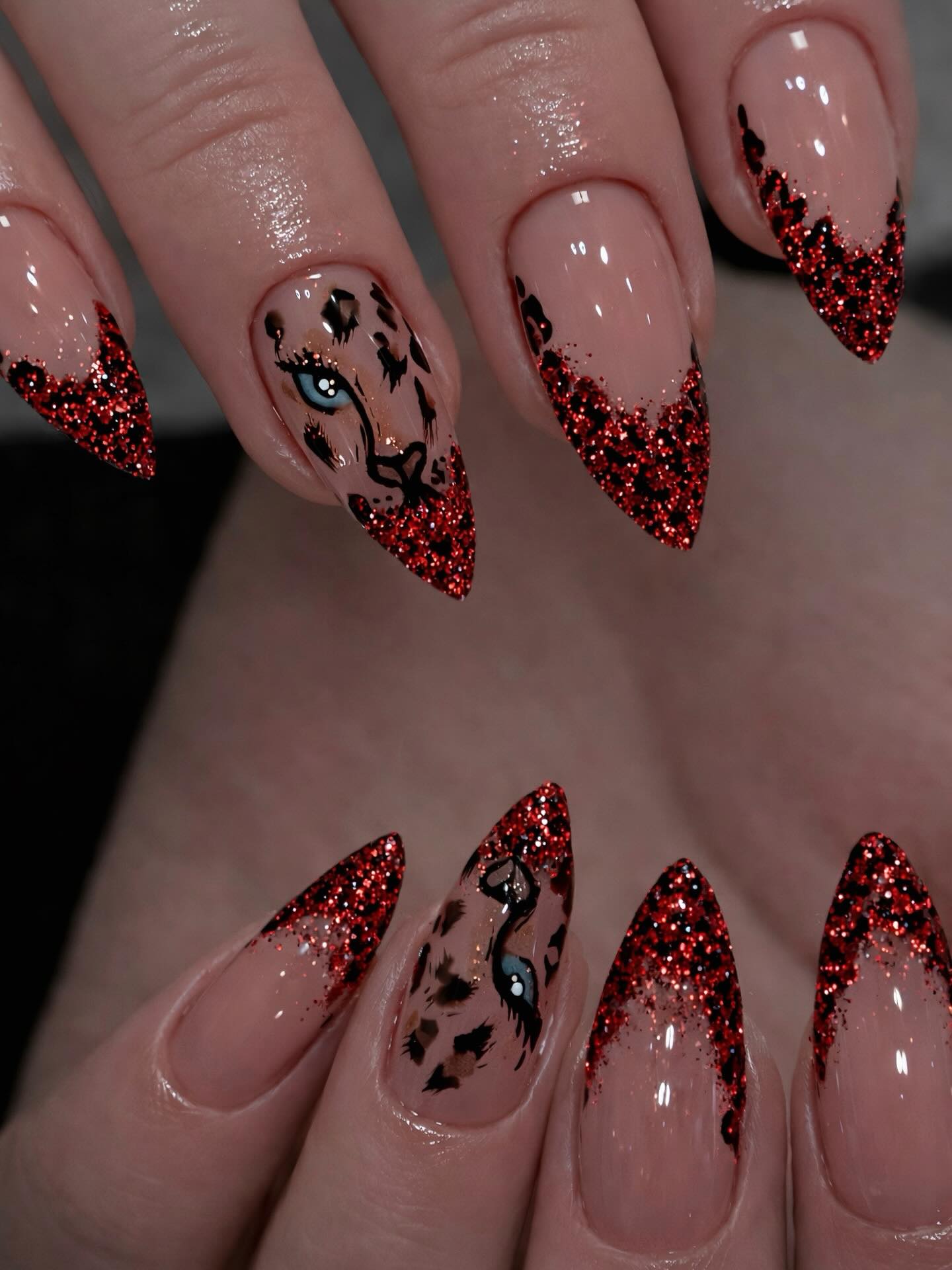 Leopard Hand-Painted Almond Armor Shinny Press-on Nail