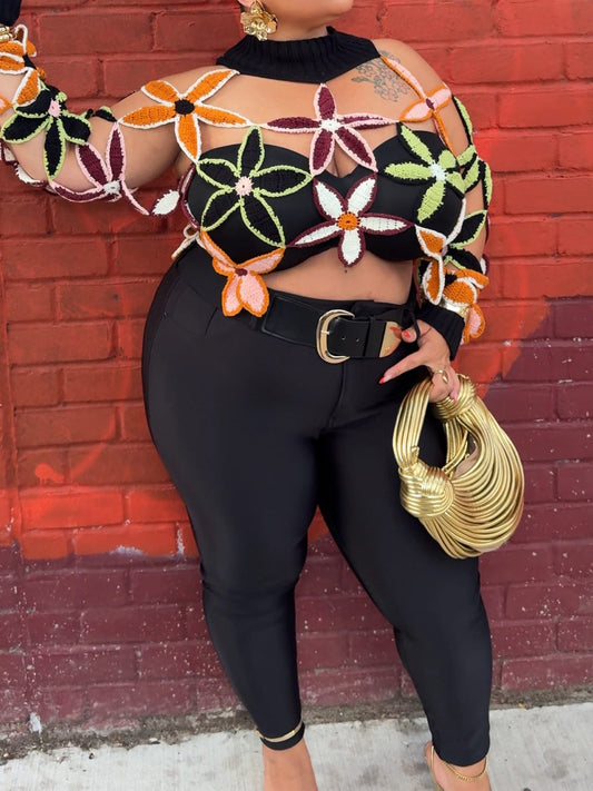 Crochet Knit Cut-Out Floral Patchwork Top