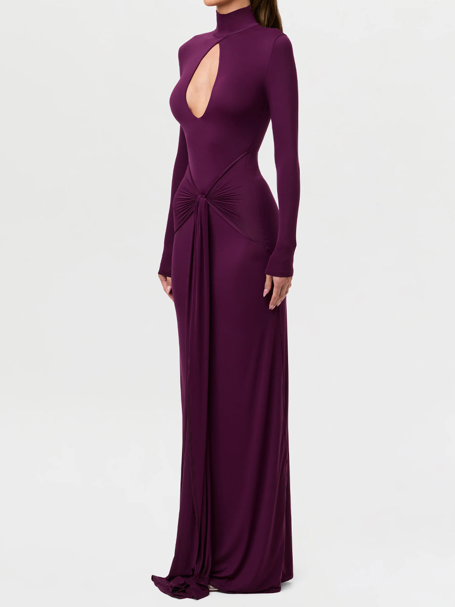 Self-tie Detail Cutout Draped Maxi Dress