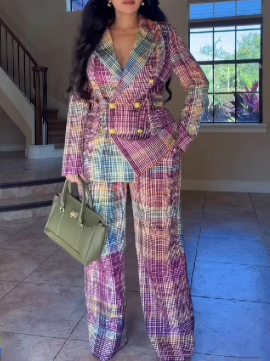 Multicolor Plaid Lassel Jacket Set