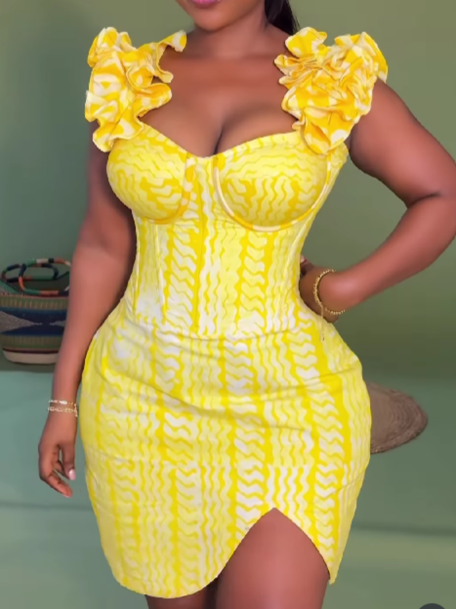 Wood-ear Strap Printed Dress