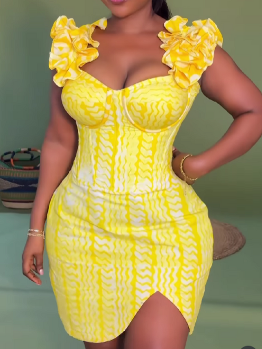 Wood-ear Strap Printed Dress