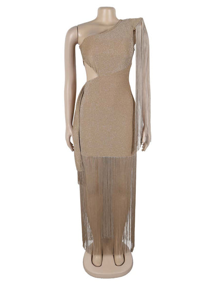 Asymmetrical One-Shoulder Fringed Dress