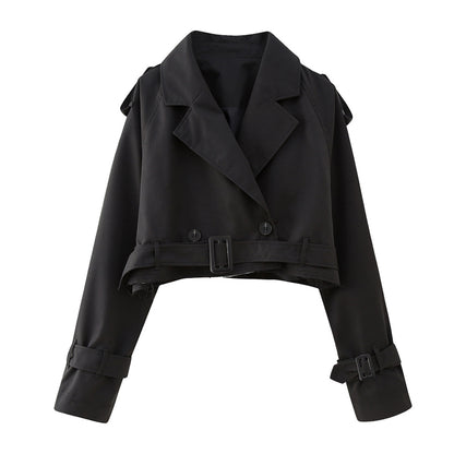 Casual Belted Cropped Trench Coat