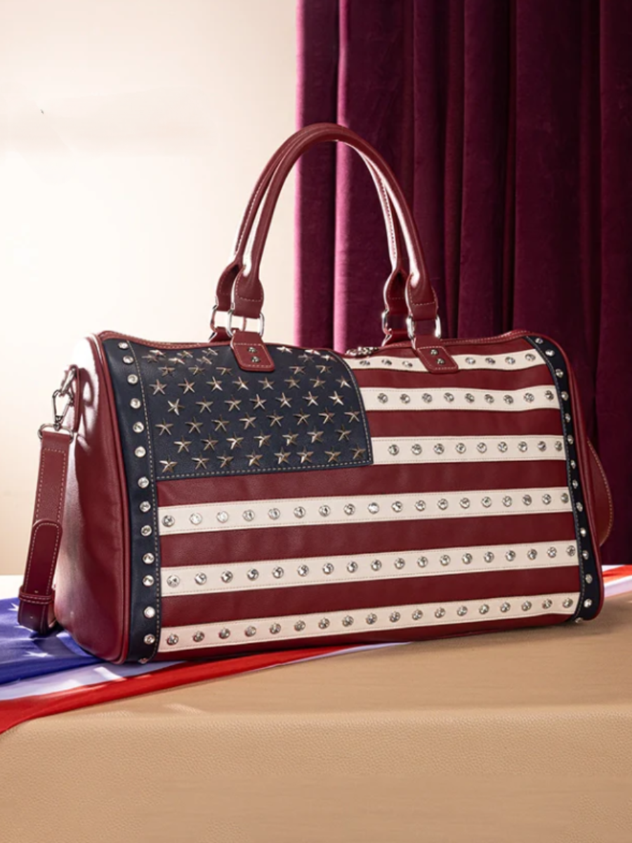 American Flag Studded Faux Leather Large Bag
