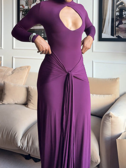 Self-tie Detail Cutout Draped Maxi Dress