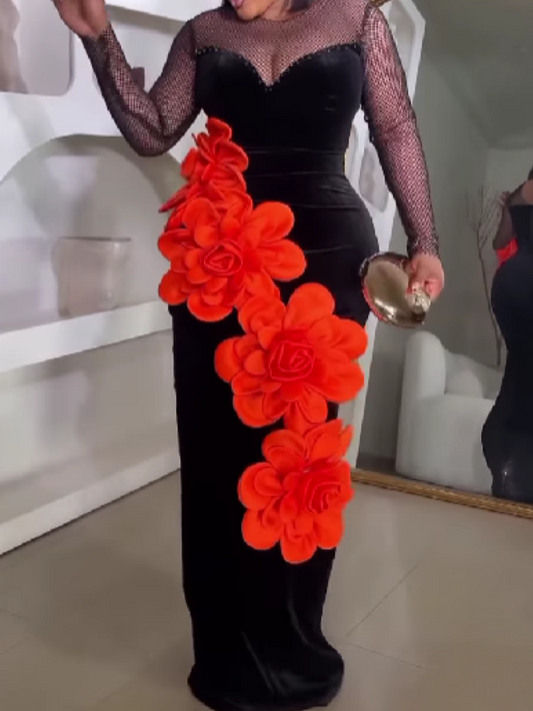 Three-dimensional Flower Mesh Stitching Dress