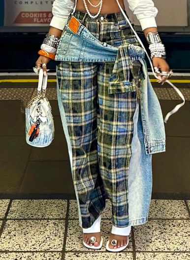 Fashion Plaid Patchwork Pants