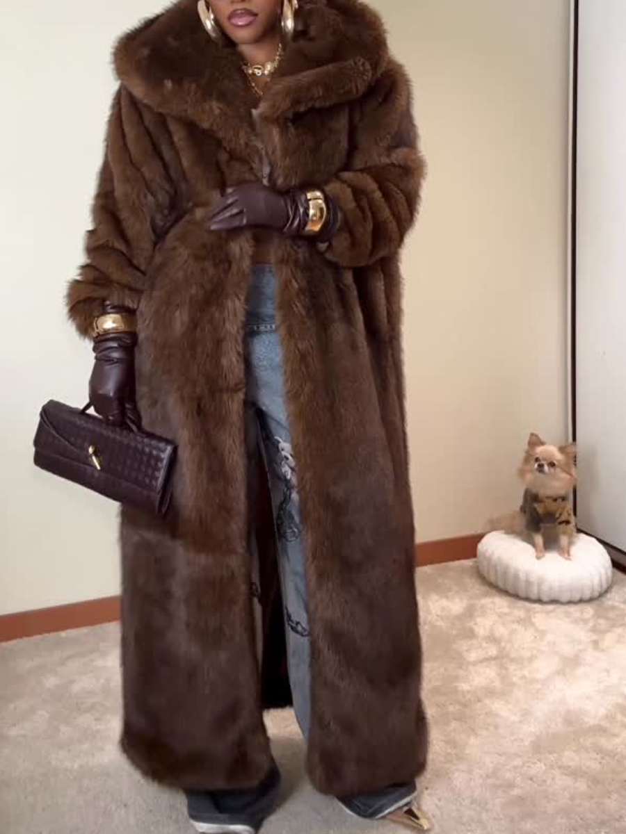 Chocolate Faux Fur Long Coat ( Freed Shipping )