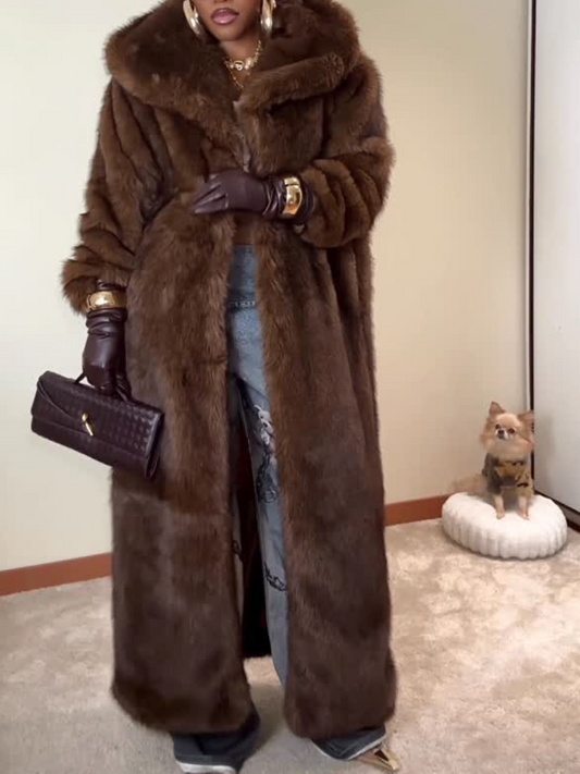Chocolate Faux Fur Long Coat ( Freed Shipping )