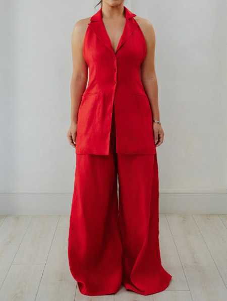 Vest Fake Two-piece Linen Jumpsuit