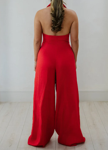 Vest Fake Two-piece Linen Jumpsuit