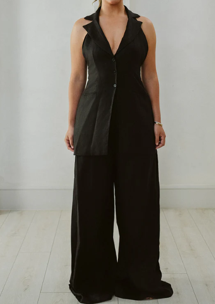 Vest Fake Two-piece Linen Jumpsuit