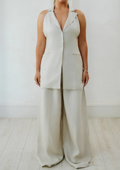 Vest Fake Two-piece Linen Jumpsuit
