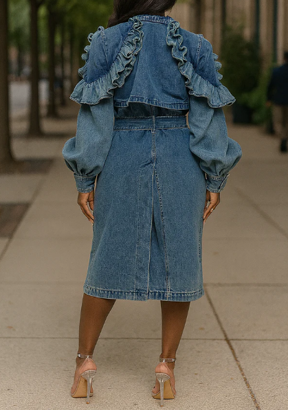 Chic Ruffled Denim Coat