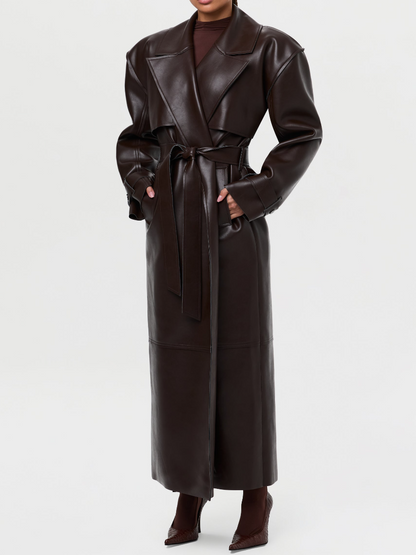 Lapel Long Leather