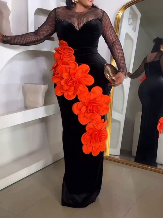 Three-dimensional Flower Mesh Stitching Dress