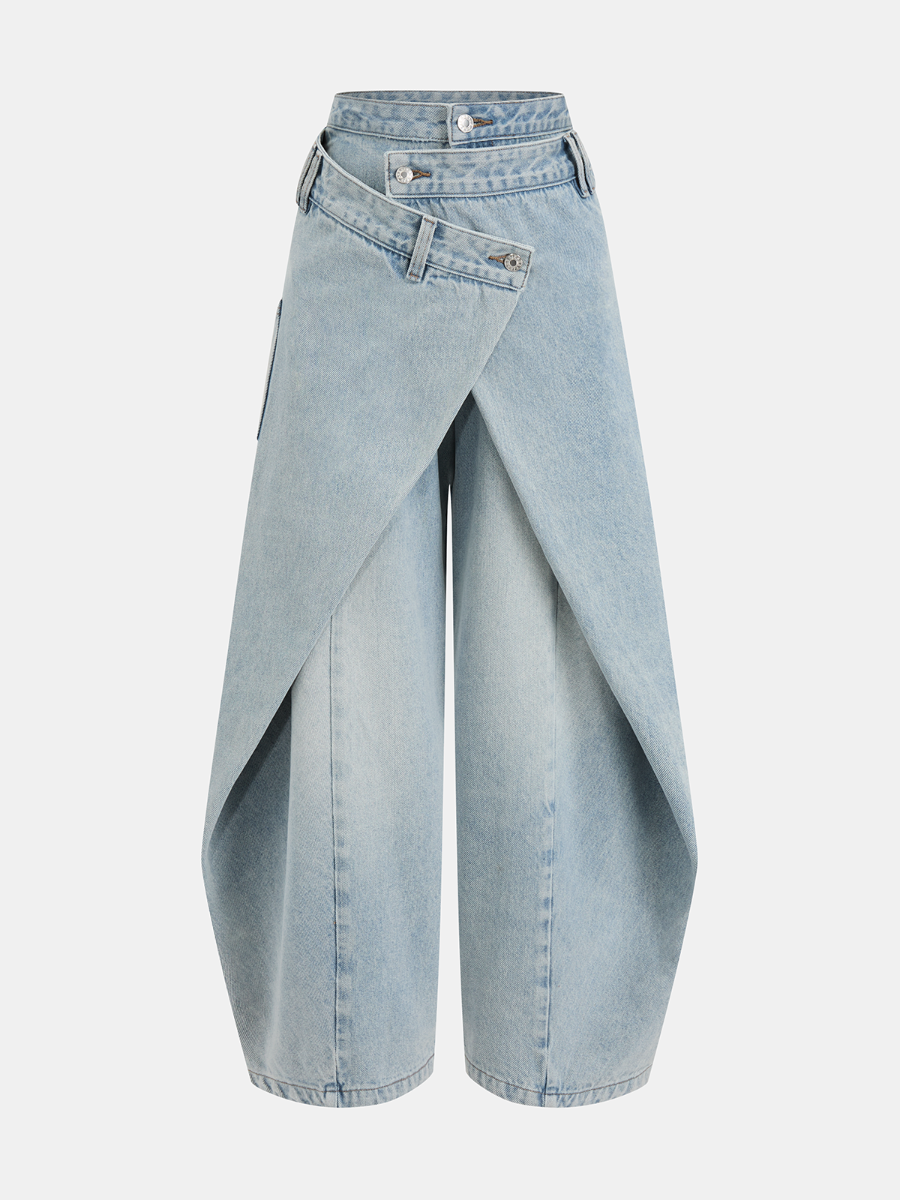 Cross-Slit Wide-Leg Jeans