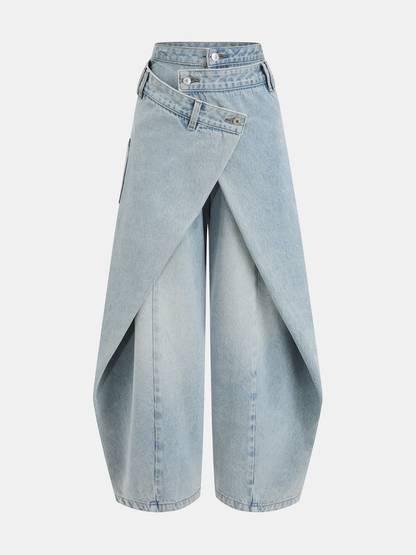 Cross-Slit Wide-Leg Jeans