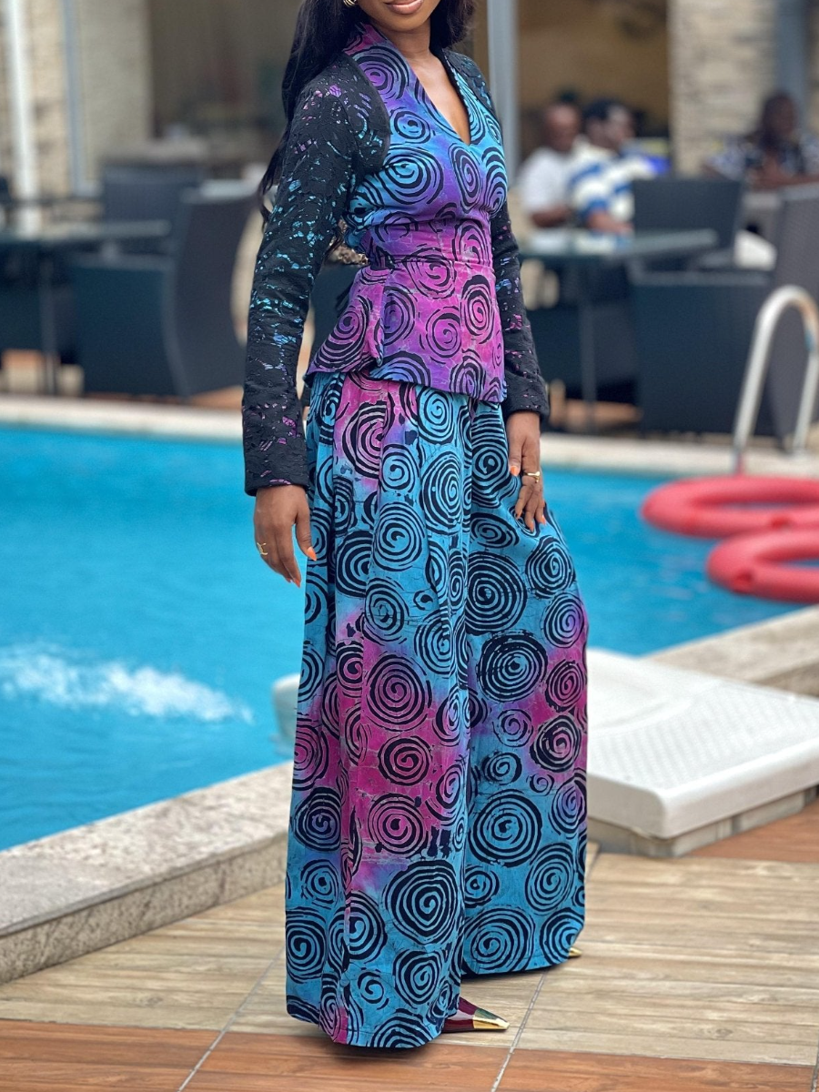 Lace-up Decorative Print Pants Set