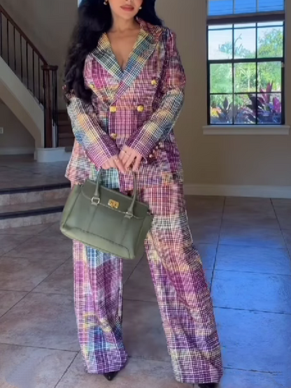 Multicolor Plaid Lassel Jacket Set
