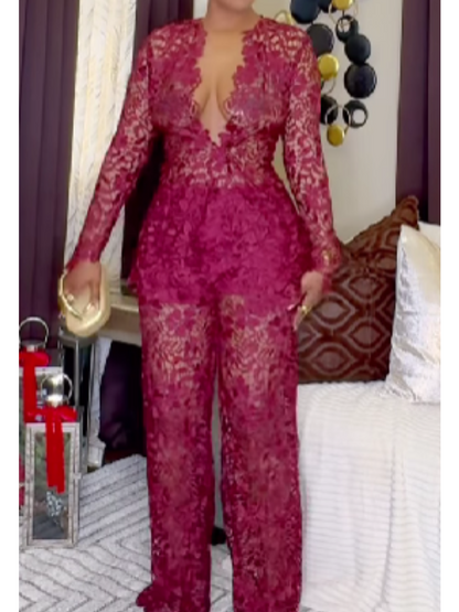 Lace Deep V Jumpsuit