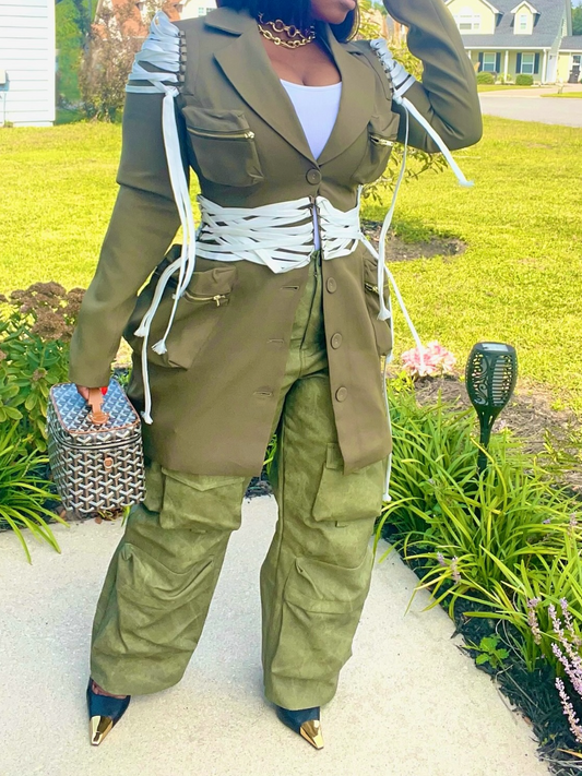 Lace-Up Suit Blazer Jacket