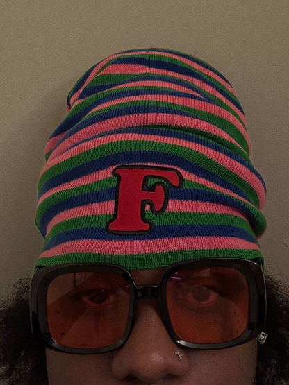 Contrast Striped Knit Hat
