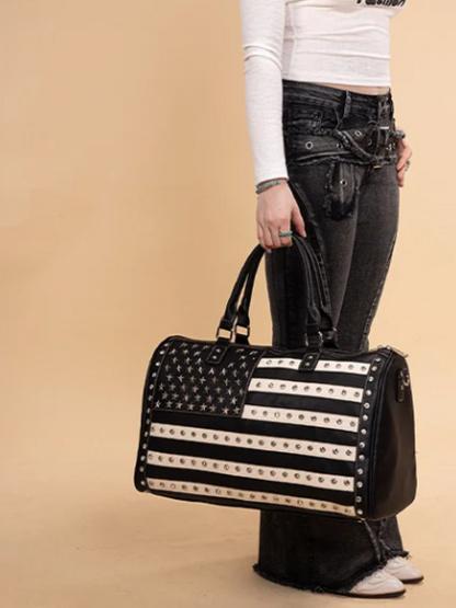 American Flag Studded Faux Leather Large Bag