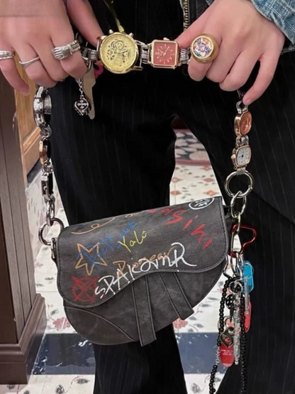 Sweet Cool Hand Painted Graffiti Shoulder Bag
