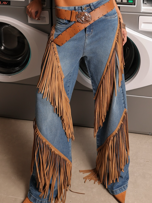 Western Denim Fringed Jeans