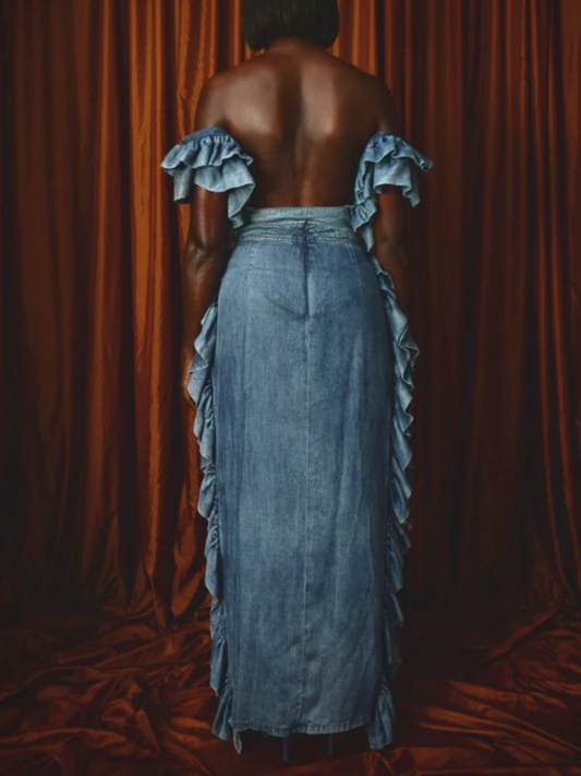 Side Petals Fashion Denim Two-piece Set