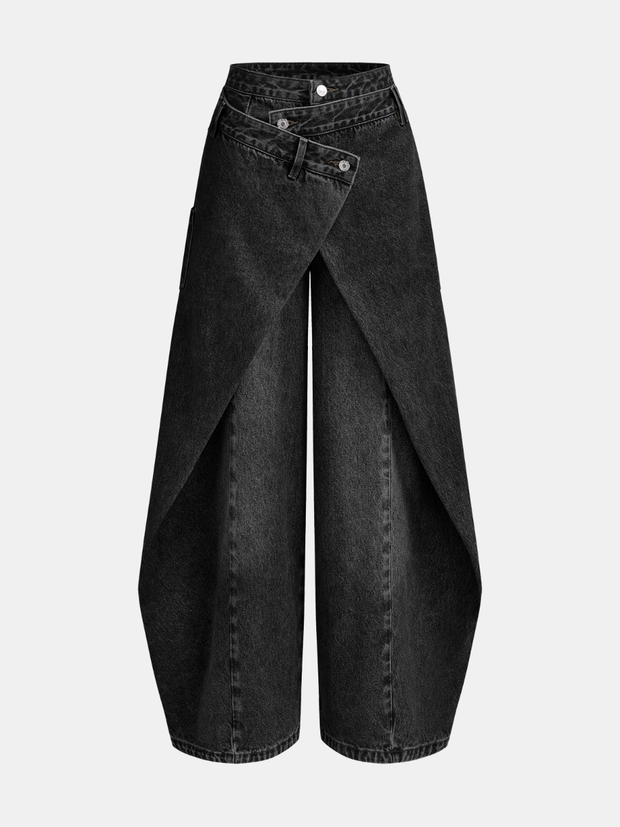 Cross-Slit Wide-Leg Jeans